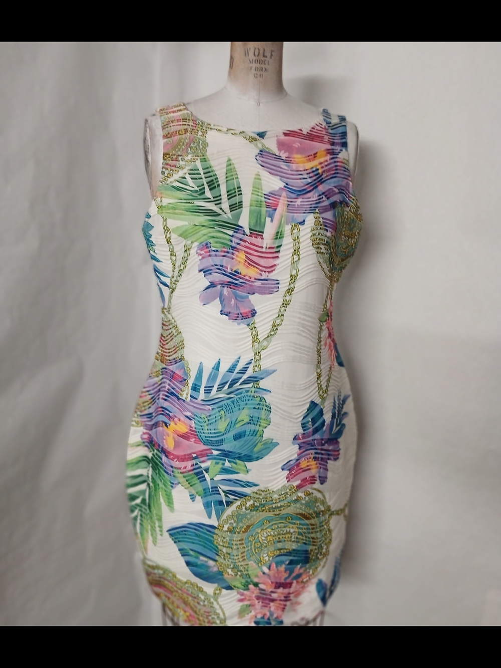Jennifer Lopez White Tropical Print Midi Dress